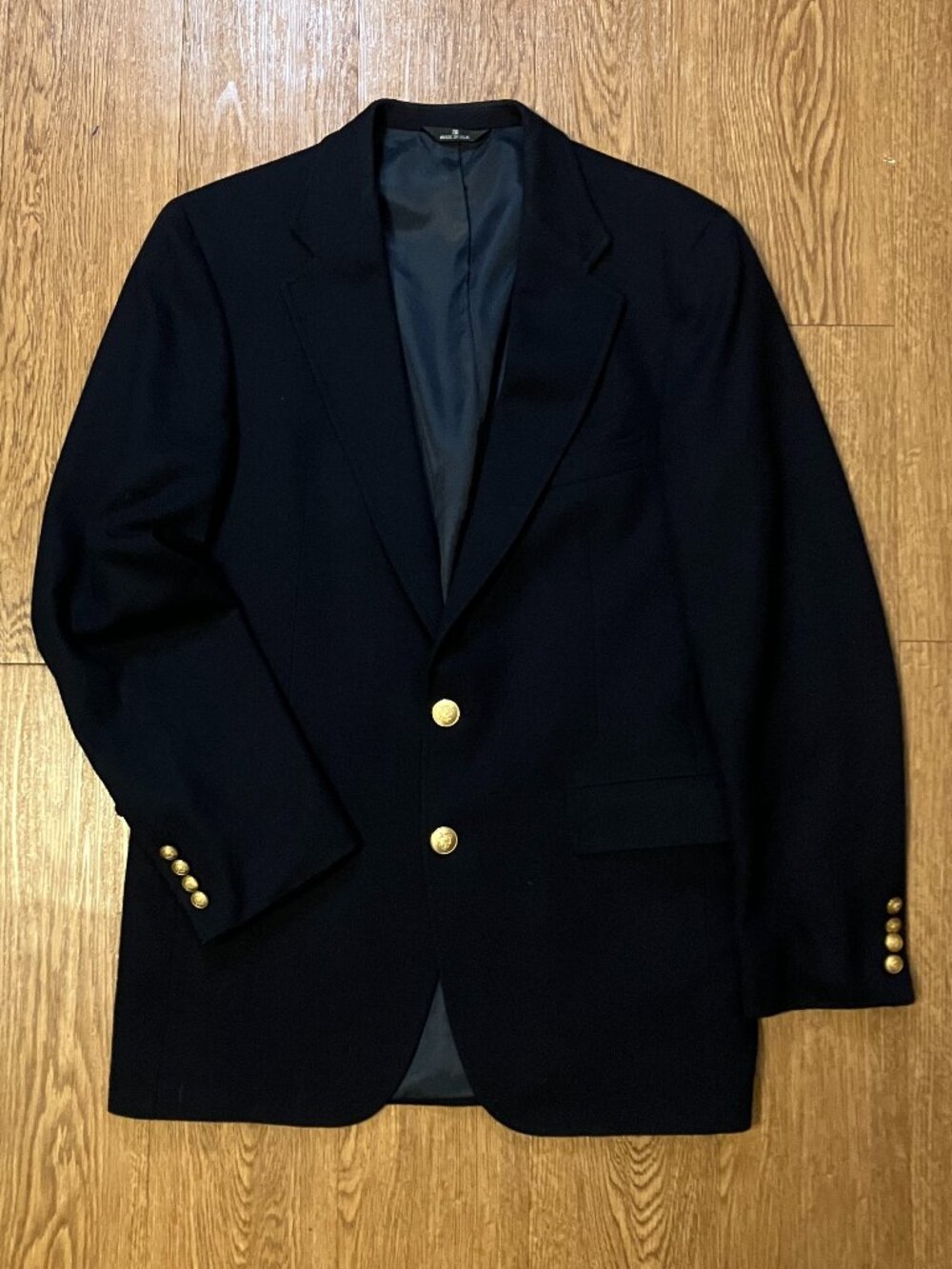Vintage Chaps Ralph Lauren Navy Blue Wool Blazer Gold Button USA Made